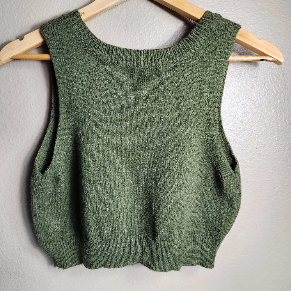 Shein Womens |XL| Olive Green Mushroom Embroidered Cropped Knit Vest - Picture 3 of 6